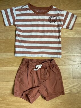 Carter's Rust and White Striped Lion Tee with Shorts 18mo